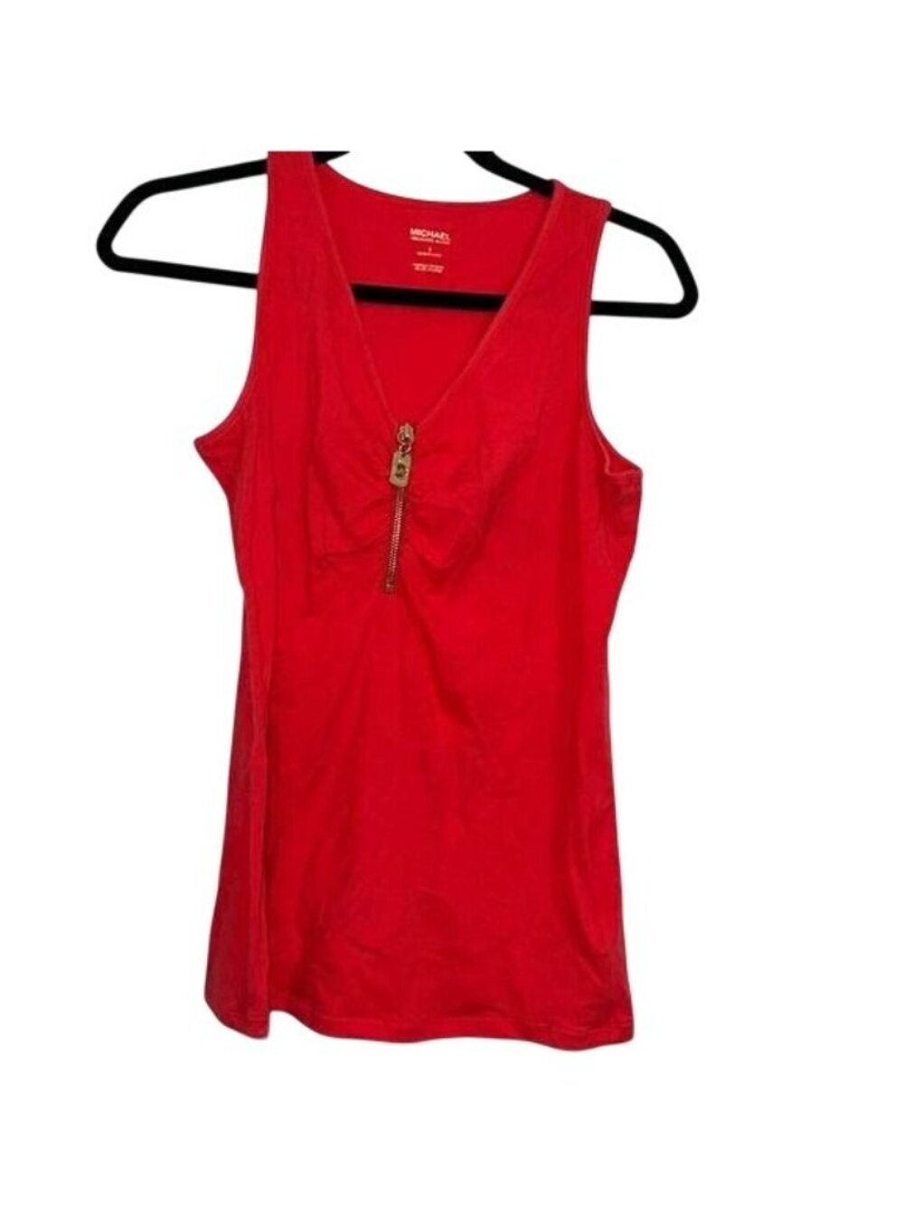 Michael Kors Red Sleeveless Tank Top W/ Gold Zipper Detail Size S